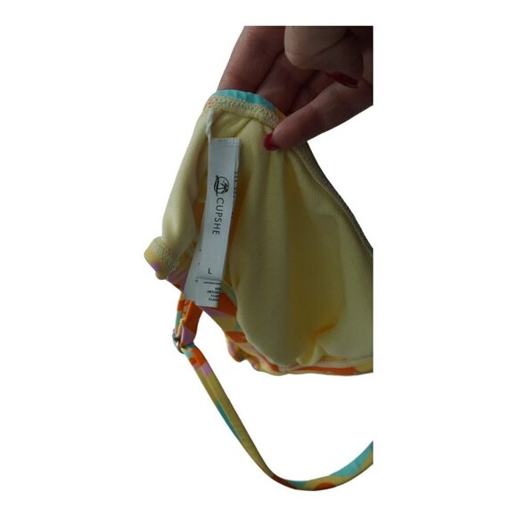 Women's CUPSHE Retro Daisy Print Knotted Top & Cheeky High Leg Bikini Set Sz L - Picture 7 of 8